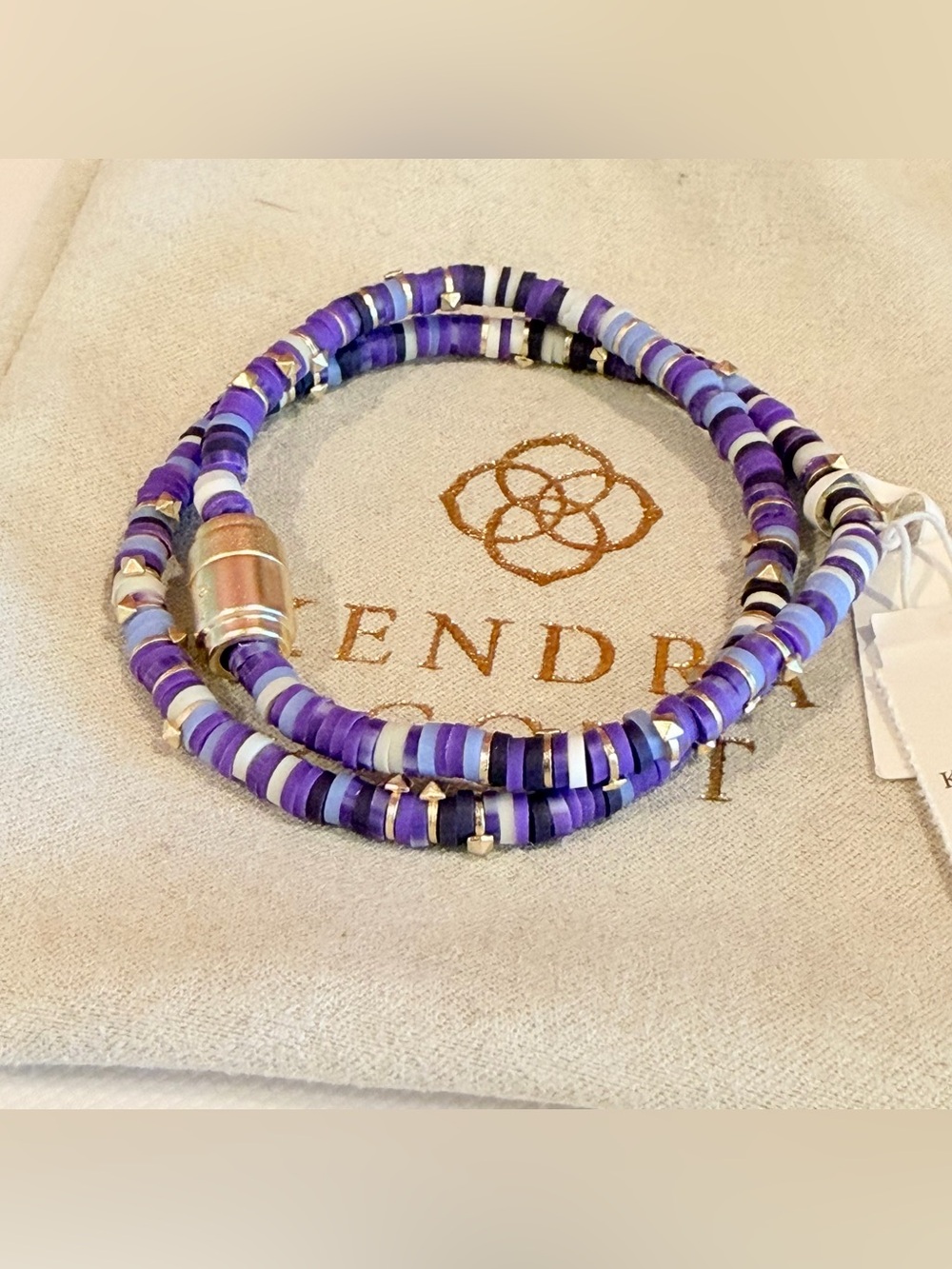 NWT Kendra Scott Lavender and Purple Beaded Wrap Bracelet with Gold Accents